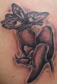 Shoulder butterfly flying near flower tattoo pattern