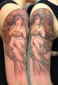 Stor arm old school farve kvinde portræt tatovering mønster