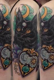 Big arm new school color fantasy cat with jewelry tattoo pattern
