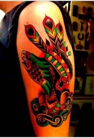 Big arm old school colored indian eagle face tattoo pattern