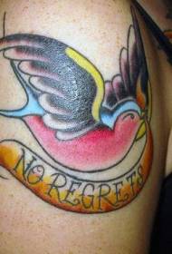 Veliki krak tradicionalne šarene ptičje i engleske abecede tetovaža uzorak