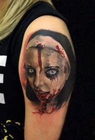 Big arm color creepy bloody woman portrait tattoo pattern