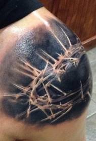 Verbazingwekkend realistische zwart-witte doornstattoo-tatoeage op de schouder