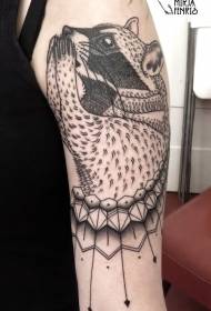 Big arm carving style black little raccoon tattoo pattern
