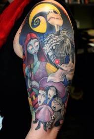 Big arm bright colored zombie cartoon tattoo pattern