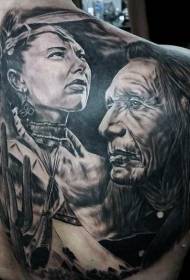 Reka tatu potret tato potret lama hitam dan putih belakang yang realistik