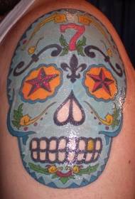 Big arm blue Mexican skull tattoo pattern