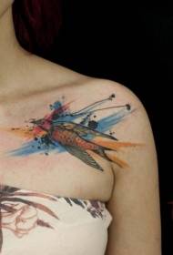 Dekle na ramenu akvarelni vzorec ptičje tetovaže vzorec