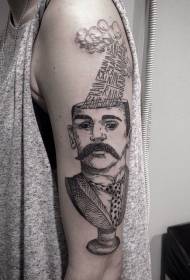 Big arm surreal style black statue letters and cloud tattoo pattern