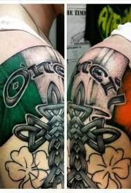 Arm color irish flag cross and shamrock tattoo pattern