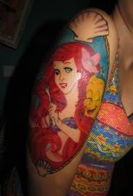 Old school big arm painted cartoon mermaid alley portrait tattoo pattern