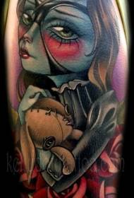 Jolie petite sorcière colorée avec un motif de tatouage de jouet de lapin