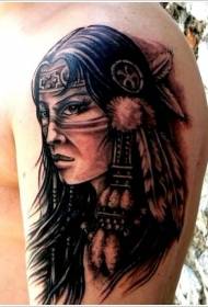 Big arm old school black indian woman portrait tattoo pattern