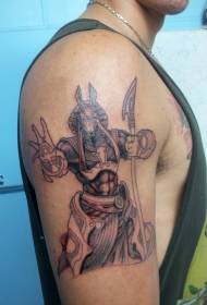 Arm vienkāršs melns pelēks Anubis dieva tetovējums modelis