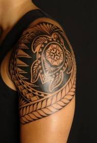 Turtle Polynesian decorative black tattoo pattern