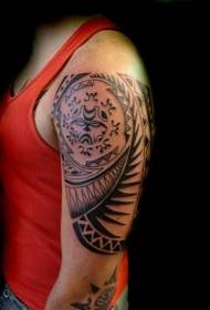Black polynesian totem arm tattoo pattern
