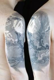 Malaking braso cartoon Icarus at pattern ng tattoo ng buwan