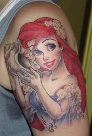 Big arm beautiful colorful cartoon mermaid alley tattoo pattern