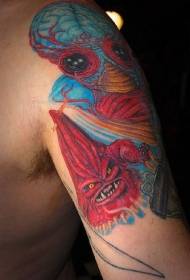 Didelės rankos mėlynos ir raudonos pabaisos tatuiruotės modelis