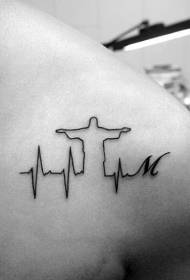Shoulder black electrocardiogram with human tattoo
