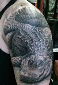 Very realistic black and white crocodile shoulder tattoo pattern