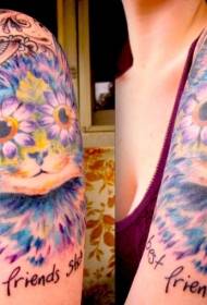 Umăr drăguț ilustrare stil de pisică și scrisoare model tatuaj