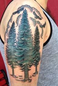 Ramię kolor trzy drzewa z wzorem tatuażu kreskówka orzeł