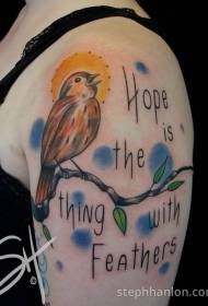 Nagy kar ág és levél madár festett tetoválás minta