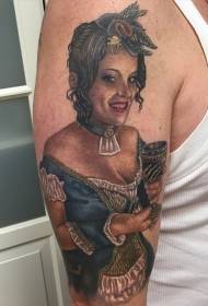 Braço grande velha escola pintada retrato de mulher padrão de tatuagem