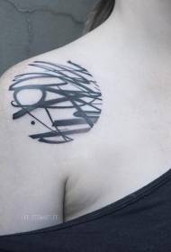 Shoulder round black abstract line tattoo pattern