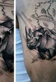 Big arm personality black and white rhinoceros wild life tattoo pattern