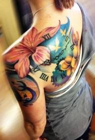 Ryggmalt hibiskusblomst og tatoveringsmønster