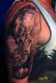 Groot arm spectaculair zwart-wit Spartaans krijger persoonlijkheid tattoo-patroon
