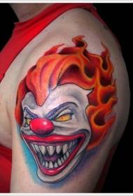 a scary red hair clown tattoo pattern on the shoulder