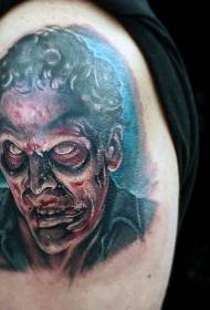 大臂可怕的彩色僵尸男子肖像纹身图案