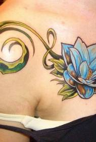 Shoulder blue leaf flower tattoo pattern