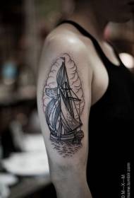 Big arm black line point stab sailing tattoo tattoo pattern