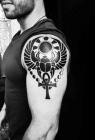 Big arm tribal style black cross tattoo pattern
