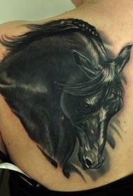 Pečių tikroviškas juodo žirgo portreto tatuiruotės modelis
