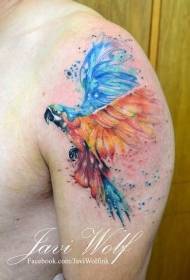 Shoulder watercolor style flying parrot tattoo pattern