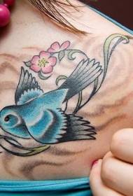 Blue little sparrow shoulder tattoo pattern