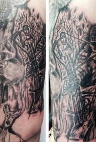 Arm sort aske og hjertejæger tatoveringsmønster