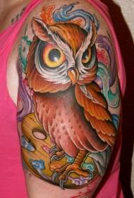 j ໃຫຍ່ແຂນຮູບແບບ tattoo ສີ owl ງາມ