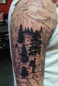 Motif de tatouage de la grande forêt noire de la chaîne de montagnes