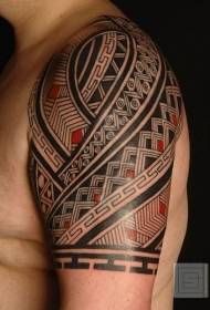 Shoulder black and red Maori totem tattoo pattern