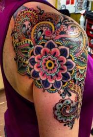 Color shoulder tattoo decorative style flower tattoo pattern