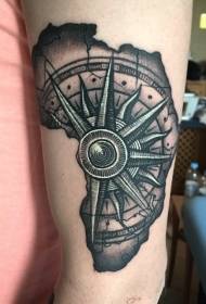Big arm carving style black broken compass tattoo pattern