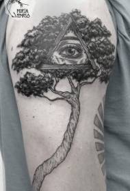 Big black big tree with mysterious eye tattoo pattern