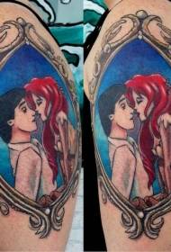 Big arm romantic cartoon couple portrait tattoo pattern