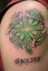 Big arm Irish four-leaf clover with character tattoo pattern
